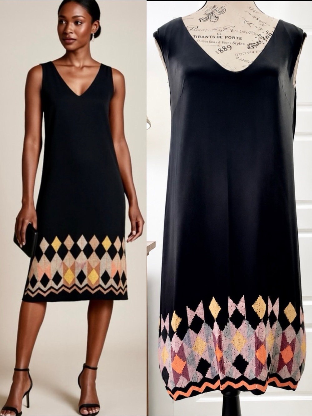 Art Deco Beaded Cocktail Dress French Connection Black Shift Dress Sz 6💛